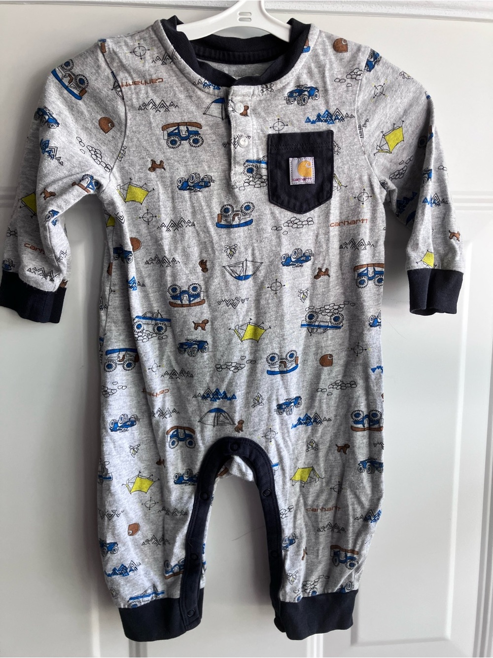 Carhartt grey camping snap romper 6 months